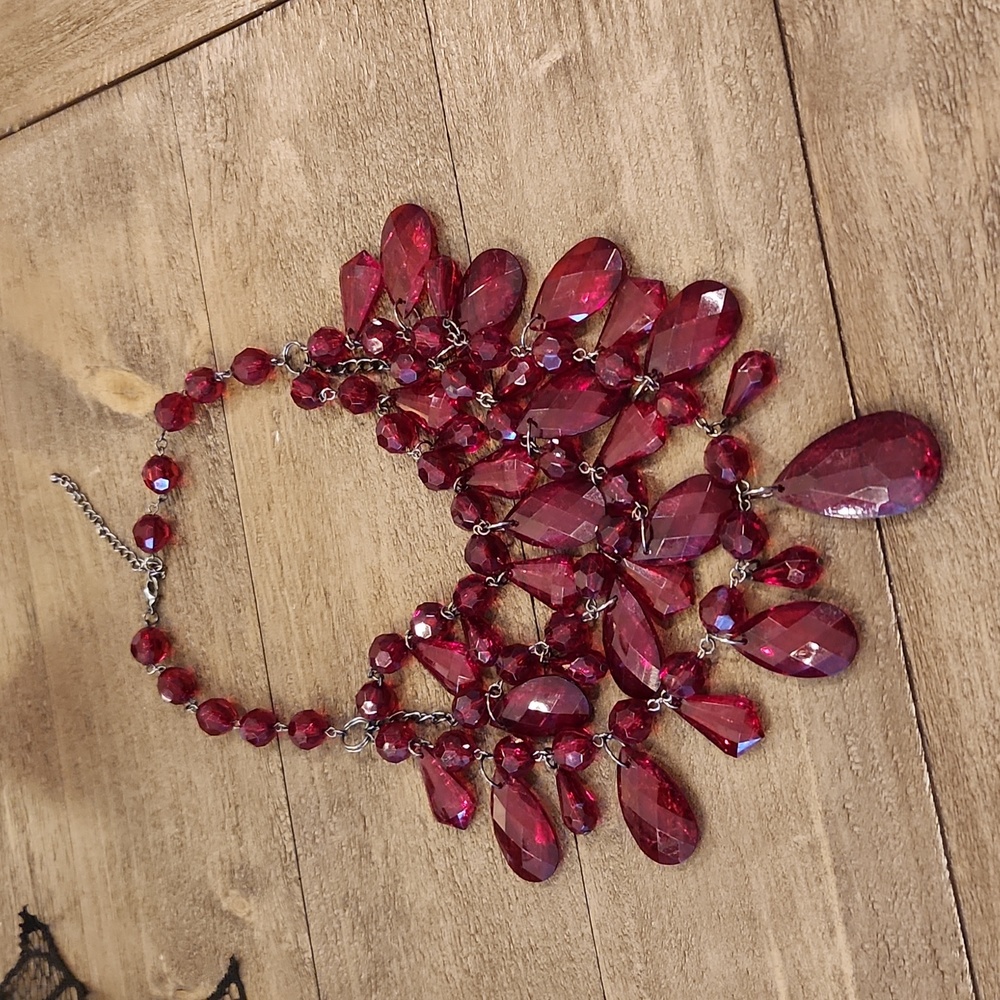 Red Bead Necklace with Aged Chain